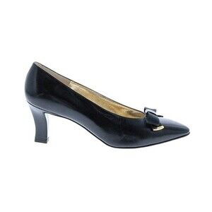 vintage black leather Bruno Magli pumps featuring a bow detail, made in Italy.